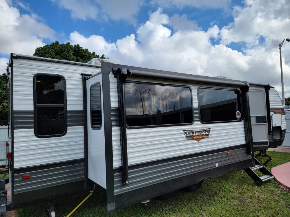 Travel trailer with tinted windows
