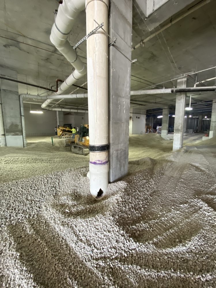 Repair of a damaged 16 inch pipe in a parking structure