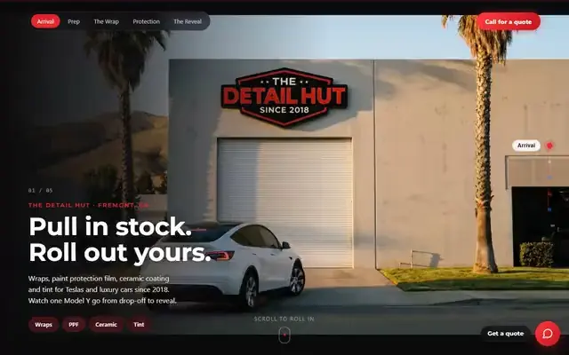 Muestra de sitio web para The Detail Hut, hecha por Rebel Tech