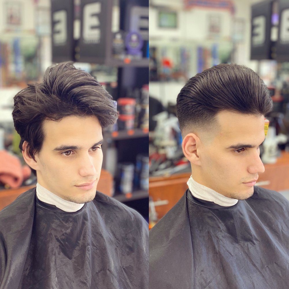 Before and after: pompadour fade