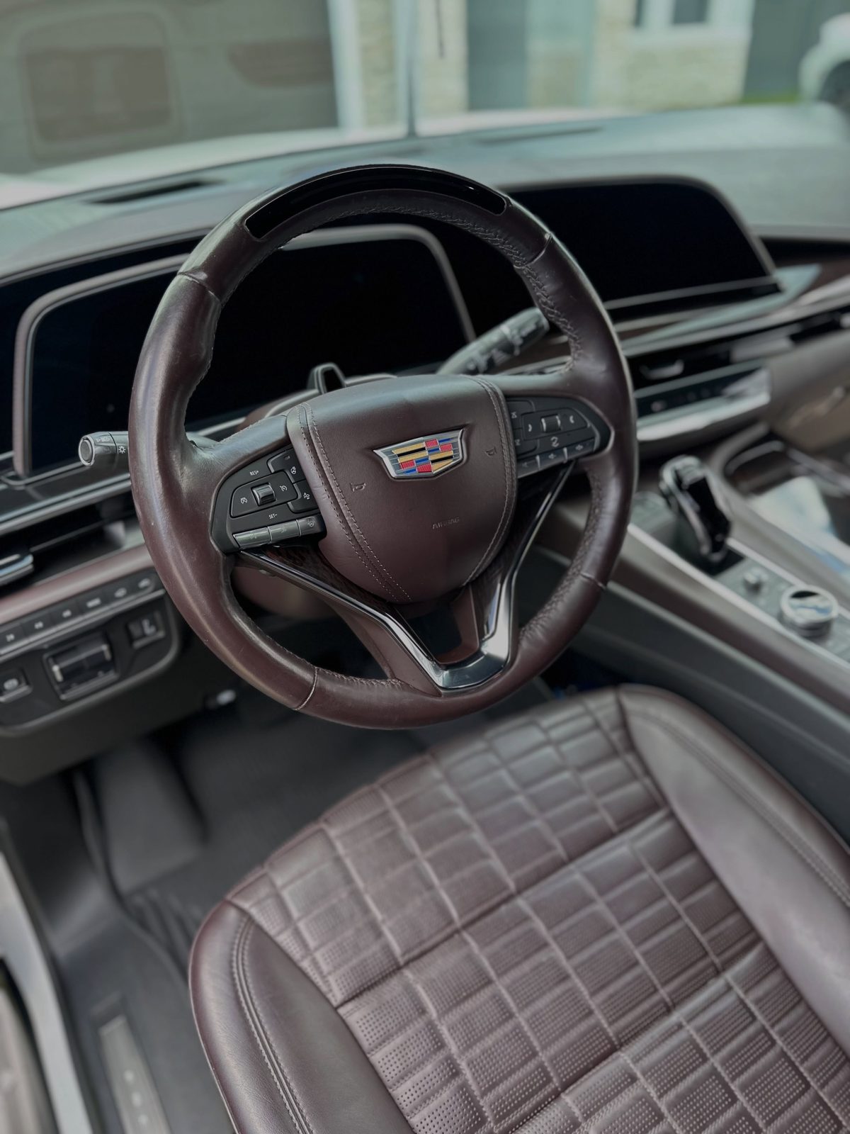 Cadillac interior with brown leather after detailing