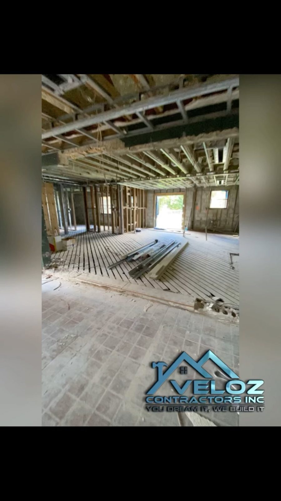 Interior gutted to the studs during a full remodel