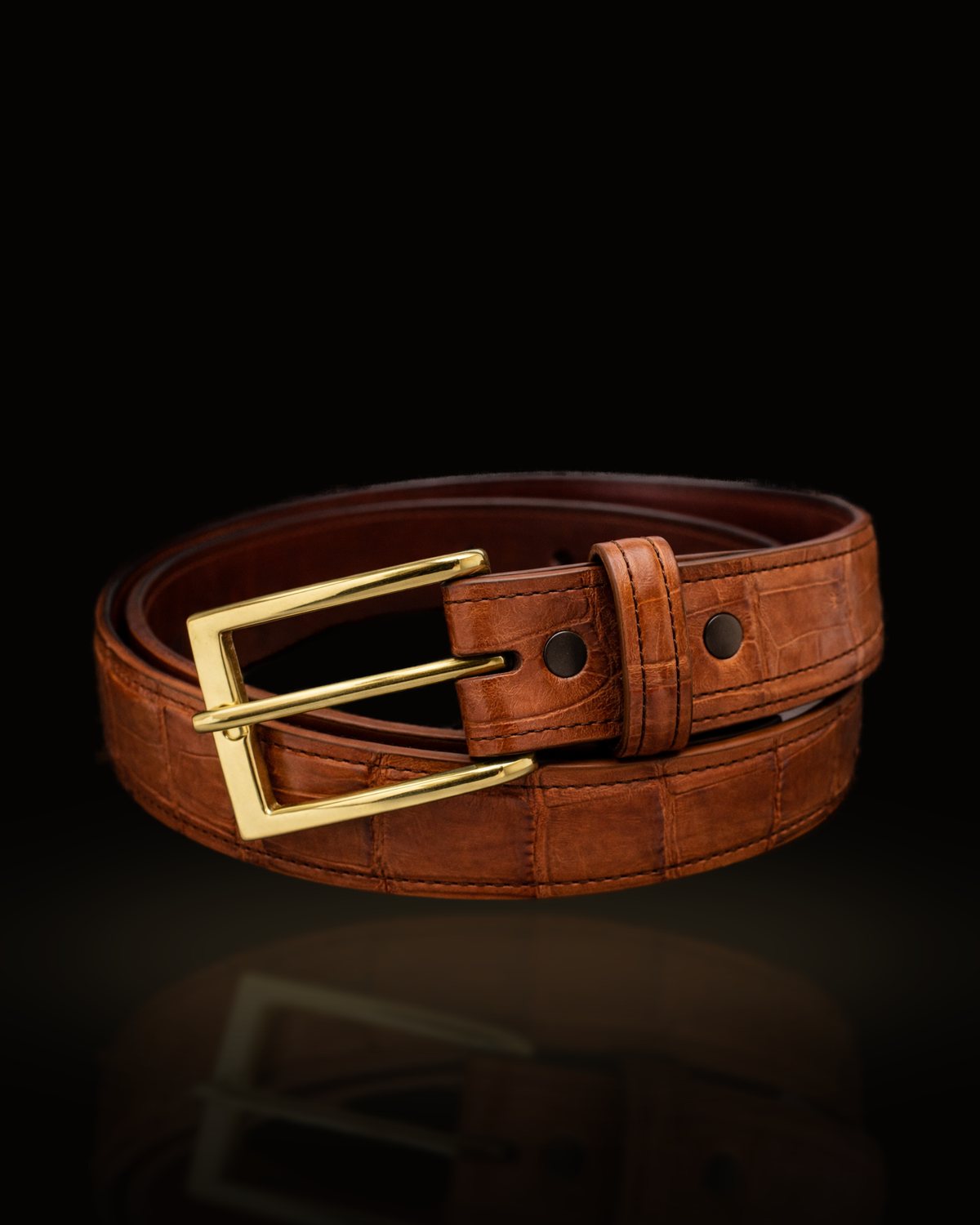 The Cognac Embossed Belt — 100% Genuine Leather, Alligator-Embossed