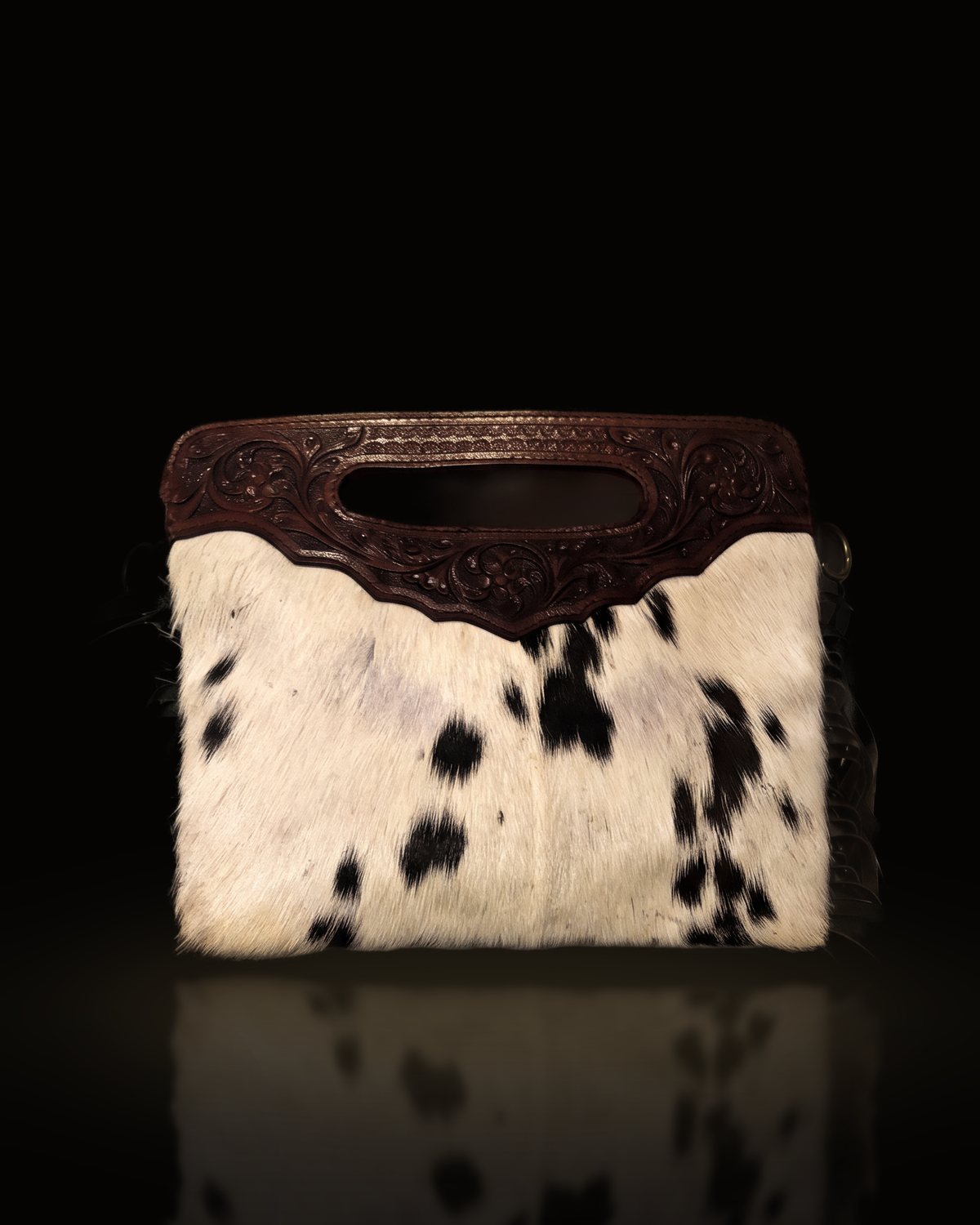 The Domino Fringe Clutch — Hair-On Cowhide & Hand-Tooled Leather