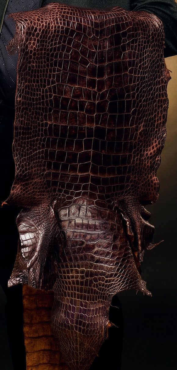Close view of raw American alligator hide showing the scale pattern